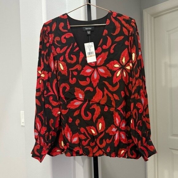 Karen Kane Black Floral All That Shines Top Blouse Size 2X Black Red Viscose - Picture 1 of 5